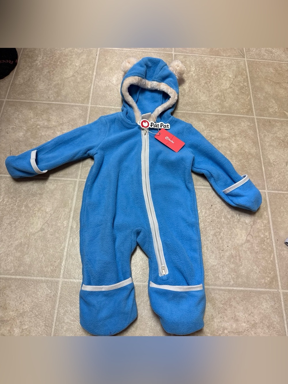 PatPat Blue Fleece Baby One-Piece Hooded Jumpsuit size 0-3 months